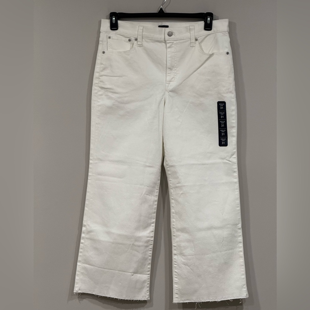 J. Crew White Wide-Leg Cut Hem Crop Jeans 31 NWT - Picture 2 of 7